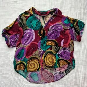 Vintage (and struggling) Sasson funky short sleeve button down -Size Large